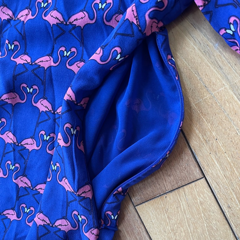 Harlyn Flamingo Print Silk Shift Dress XS Anthropologie Bluepink 3/4 slv Tunic - Picture 8 of 10